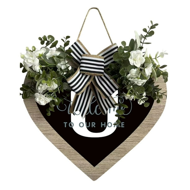 Guirnalda de 26 letras en forma de corazón con el apellido A Z para colgar en la puerta de entrada Guirnalda de primavera para colgar en la puerta de entrada
