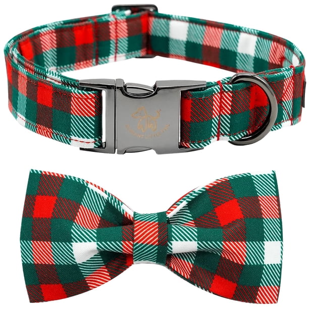 Collar para perro, elegante tartán navideño con forma de cola pequeña y lazo, talla L