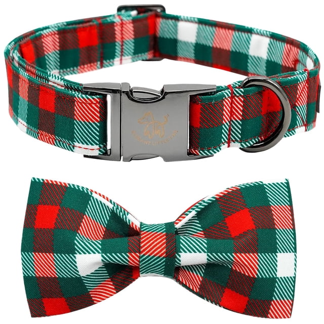 Collar para perro, elegante tartán navideño con forma de cola pequeña y lazo, talla XS