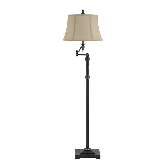 Lámpara de pie Benzara, cuerpo metálico, 155 cm, pantalla de tela beige