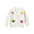thumbnail image 3 of Fozruso Girls Floral Patterns Cardigan Sweater Kids Long Sleeve Knit Open Front Button Cardigan,White, 3 of 7