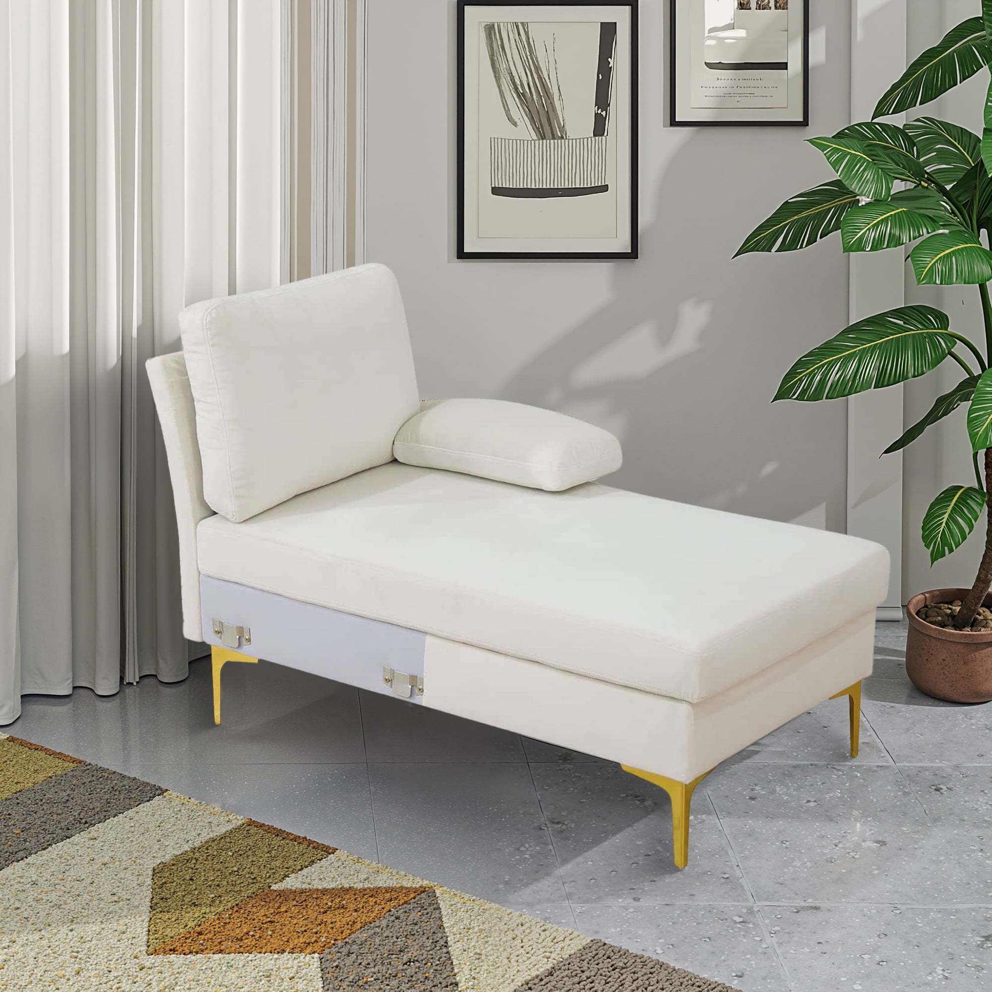 MAYEERTY Off-white Fluffy Fabric U-shaped 3-Piece Living Room Sofa set