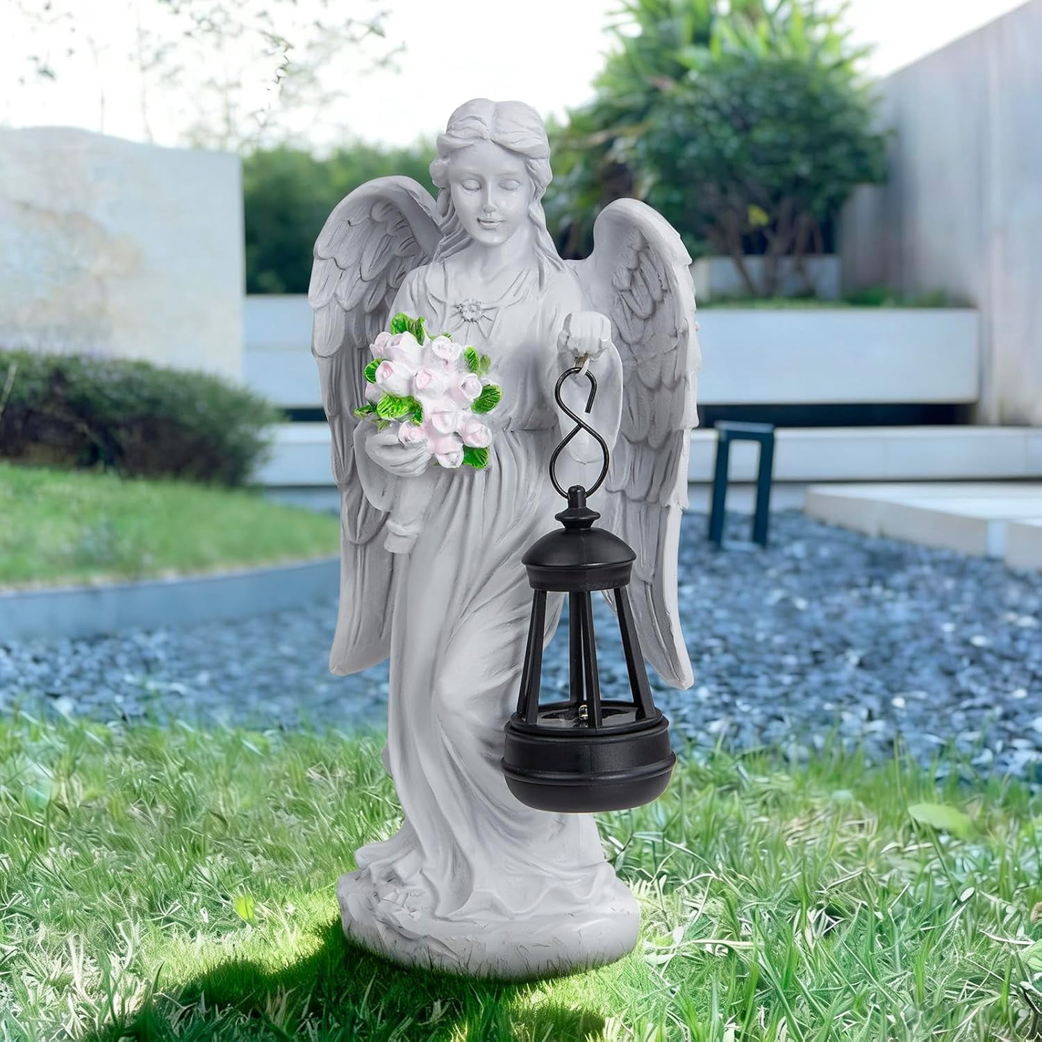 Solar Angel Garden Statue Outdoor Decor, 9-inch Angel Sculpture for Outside Patio Lawn Yard Art Gifts for Mom Grandma Women