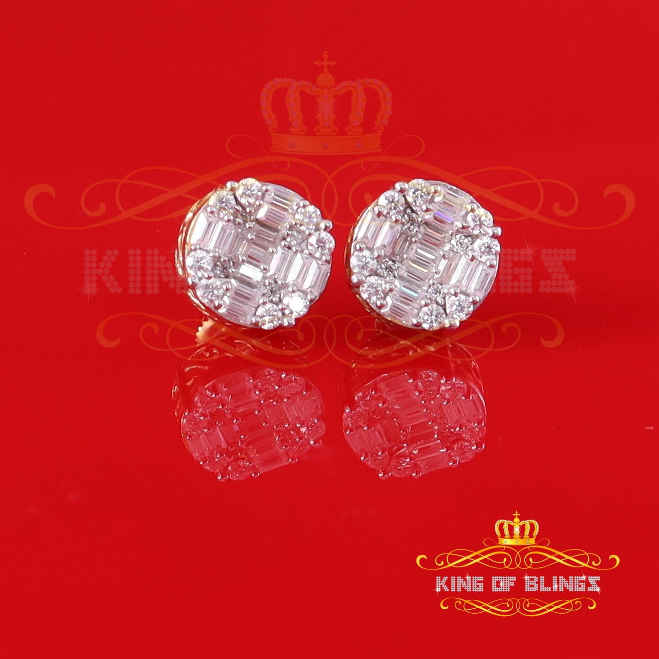 King of Bling's Mens/Womens 925 Silver Yellow 1.50ct VVS 'D' Moissanite Stud Round Earrings