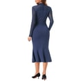 thumbnail image 3 of INSPIRE CHIC Women's Dress Mermaid Bodycon Mock Neck Sheer Mesh Long Sleeve Dresses L Navy Blue, 3 of 6