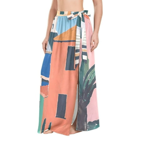 FORMRS Beach Sarong for Women Semi-Sheer Wrap Skirt Swimsuit Cover Up  Art City