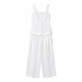 thumbnail image 7 of ibuvkizy Womens Two Piece Sets Linen Square Neck Sleeveless Button Front Tank Tops and High Waist Wide Leg Cropped Capri Pants with Pockets,Coastal Minimal Vacation Matching Outfits Sets, 7 of 7