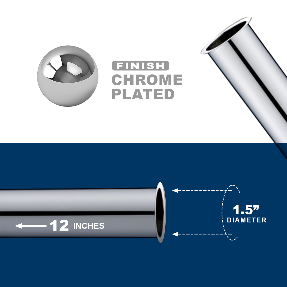 Highcraft 23125 Flanged Sink Tailpiece for Tubular Drain Applications, 1-1/2 in. x 12 in., 17GA Chrome Plated Brass
