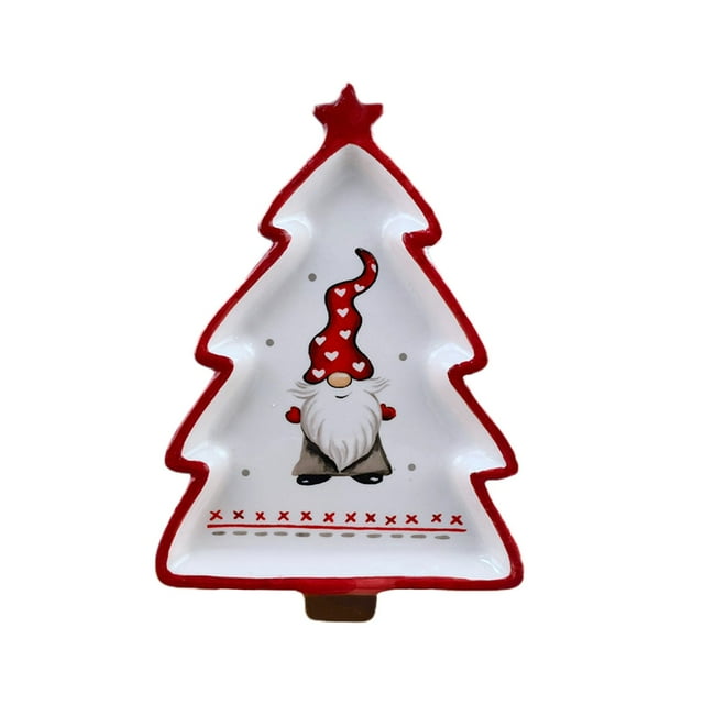 Table Christmas Treethree Dimensional Hand Painted Crossborder Santa Claus Pines Tree Shaped Ceramic Plates Breakfast Plates Dessert Snack Plates Christmas Tableware