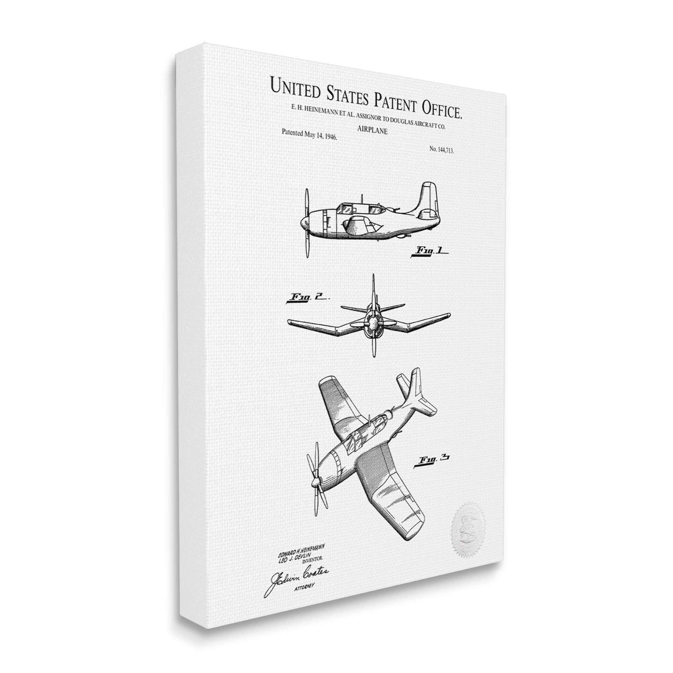 Stupell Industries Detailed Aircraft Patent Chart Graphic Art Gallery Wrapped Canvas Print Wall Art, Design by Karl Hronek