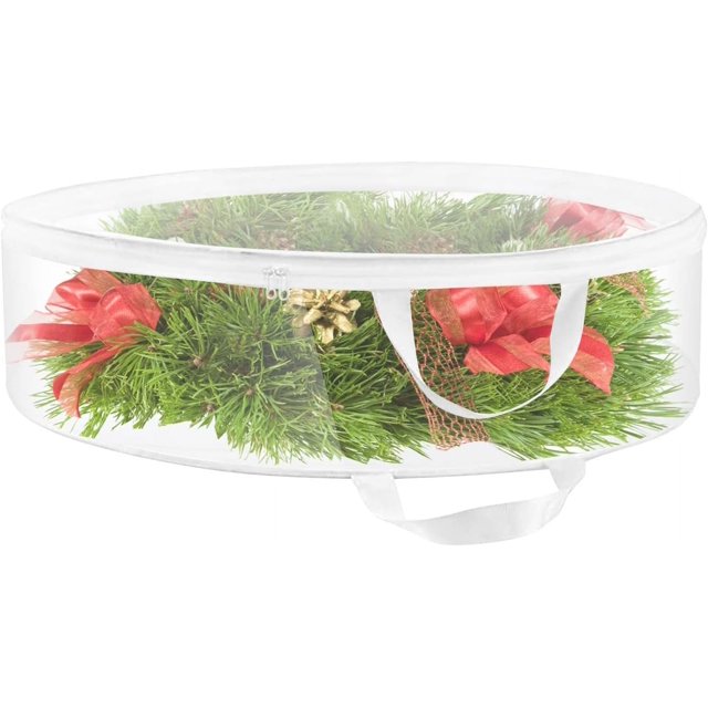 Christmas Wreath Storage Container 30" Hard Shell with Durable Handles and Dual Zippered Garland Red Wreath Storage Hard Plastic Wreath Storage Box for Xmas Artificial Holiday Decoration