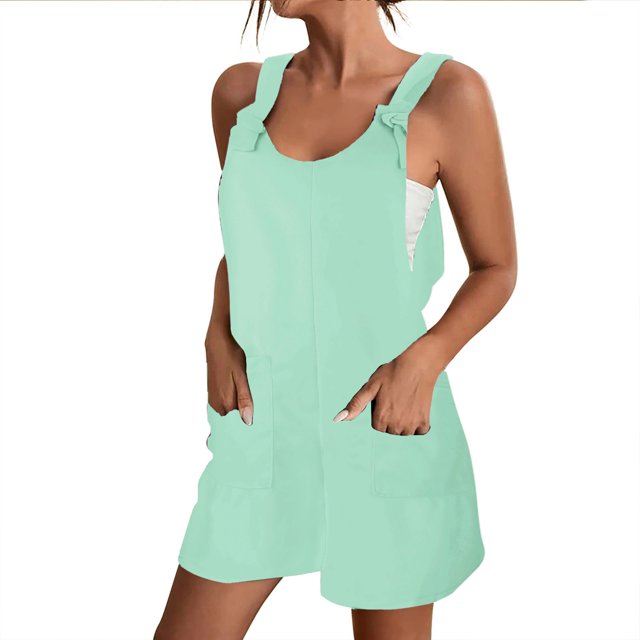 Gibobby pantalones holgados de oficina Monos cortos de verano para mujer, monos informales holgados sin mangas con tirantes y , monos con bolsillos(Glauco, XXL)