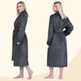 thumbnail image 4 of PAVILIA Plush Fleece Robe for Women, Soft Cozy Long Bathrobe with Satin Waffle Trim, Warm Lightweight Spa Robe, Housecoat with Pockets & Tie Belt, Gray, S/M, 4 of 10