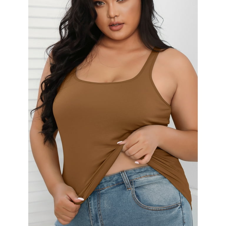 Beautyin Plus Size Tank Top for Women Adjustable Spaghetti Wide Straps  Sleeveless T-shirts Cami 