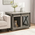 thumbnail image 6 of Noble House Farmhouse Dog Cage Crate Furniture, Sliding Barn Door Kennel End Table with Divider and Flip-Top, Gray Wash, 6 of 9