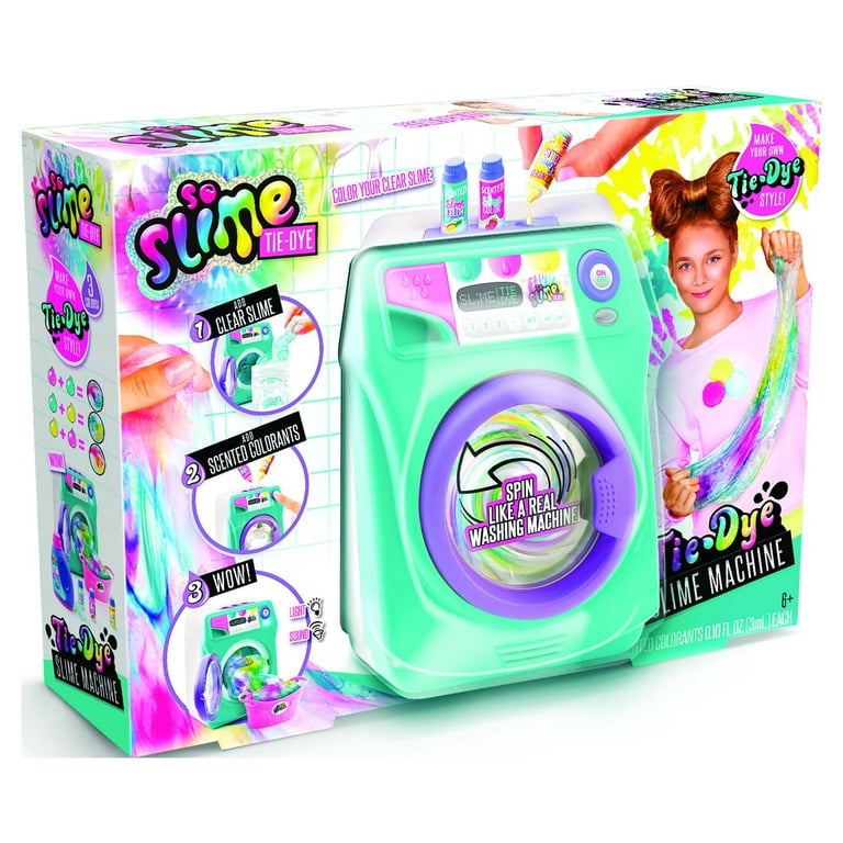Slime Tie - Dye - a diy brand - 1 machine à laver, 3 colorents alimentères  , 8 paquers de Slimes transparentes, 1 panier à lainge,2 gants , 1 baril