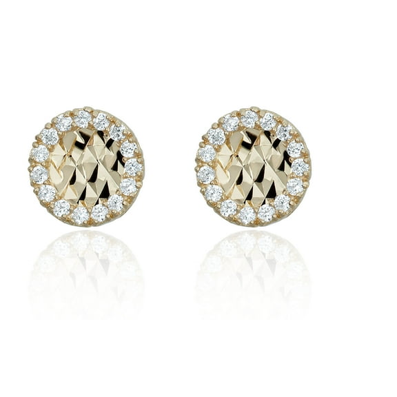 AVORA 14K Yellow Gold Simulated Diamond CZ Round Stud Earrings