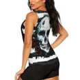 thumbnail image 3 of Fotbe Watercolor Skull Blusas Sin Mangas para Mujer – Estilo Casual, Corte Suelto, Slim-Fit, Cuello Redondo Deportivo, Tops de Verano para Gimnasio y Yoga-Small, 3 of 7