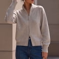 thumbnail image 4 of Lnmiateer Women Zip Up Chunky Knit Cropped Cardigan Long Sleeve Sweater Jacket Relaxed Fit Knit Outerwear Fall Winter Casual Daily Layering Coat, 4 of 5