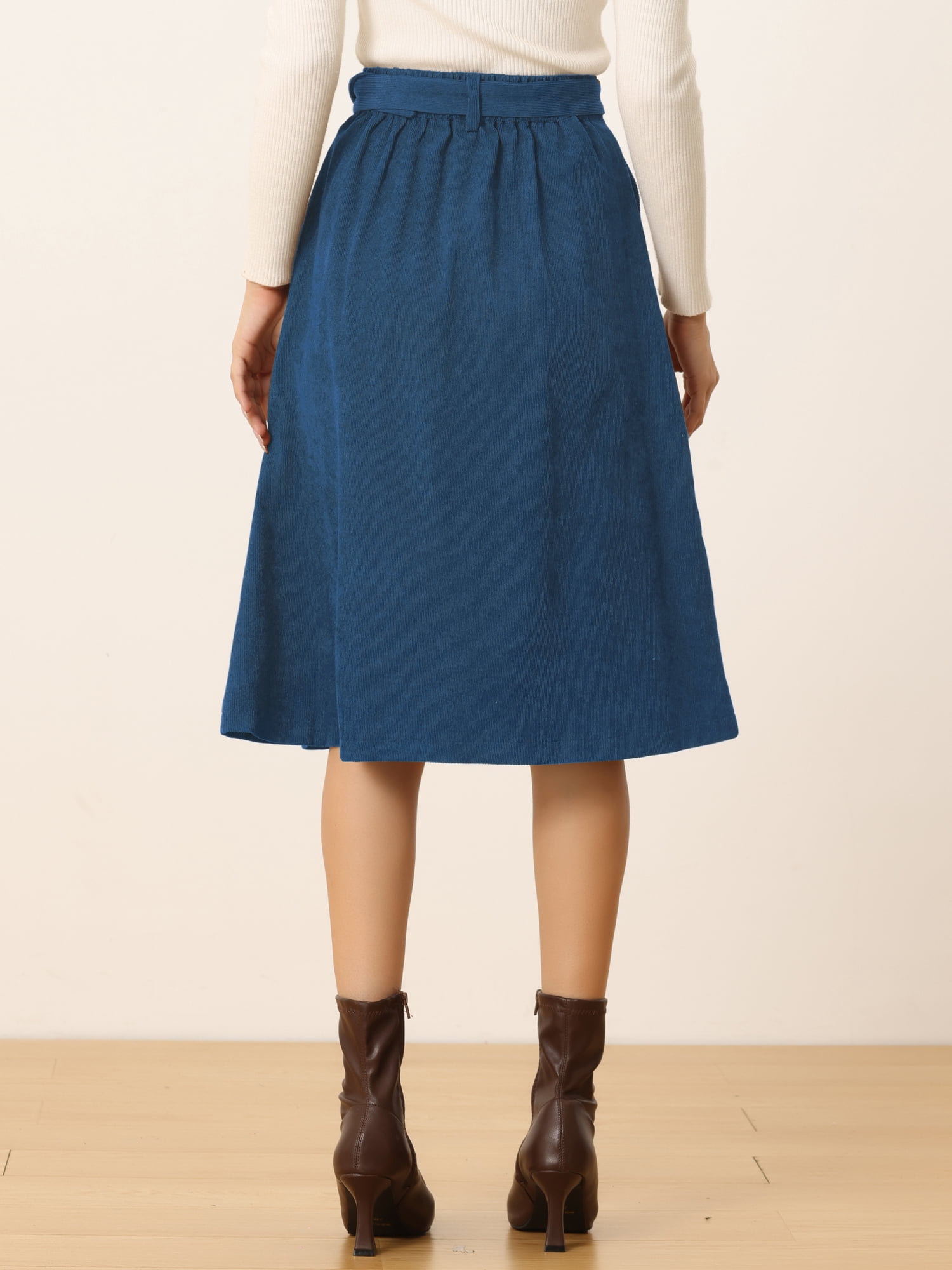 DARING DIVA Women's A-Line Button Front Belted Midi Skirts XL Peacock Blue