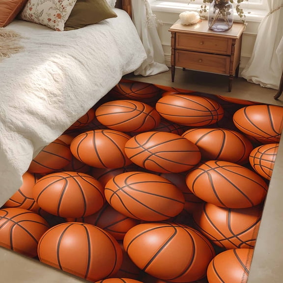 Area Rug for Living Room, Basketball Non-Slip Indoor Large Carpet for Bedroom/Dining Room, Sports Brown Basketball Washable Low-Profile Rectangle Floor Mat Runner Rugs - 3 x 5 Ft