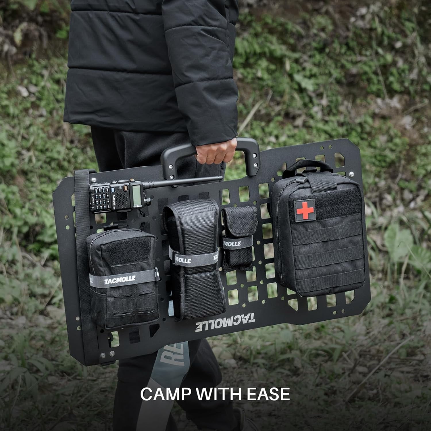 TACMOLLE Portable Rigid MOLLE Panel, Tactical Car Back Seat Organizer with Handle, Heavy Duty Car Storage Organizer for Modular Storage