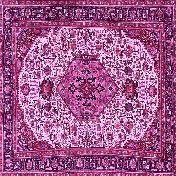 Ahgly Company Indoor Square Medallion Pink Traditional Area Rugs, 7' Square