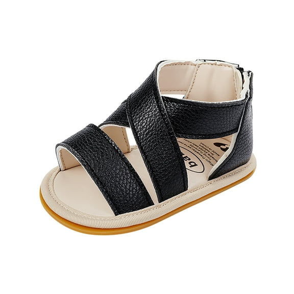 Xfvqtps Baby Boys and Girls Sandals Simplicity Ankle Zipper Non Slip Soft Sole Leather Prewalker Toddler Kid Summer Breathable Casual Shoes Black