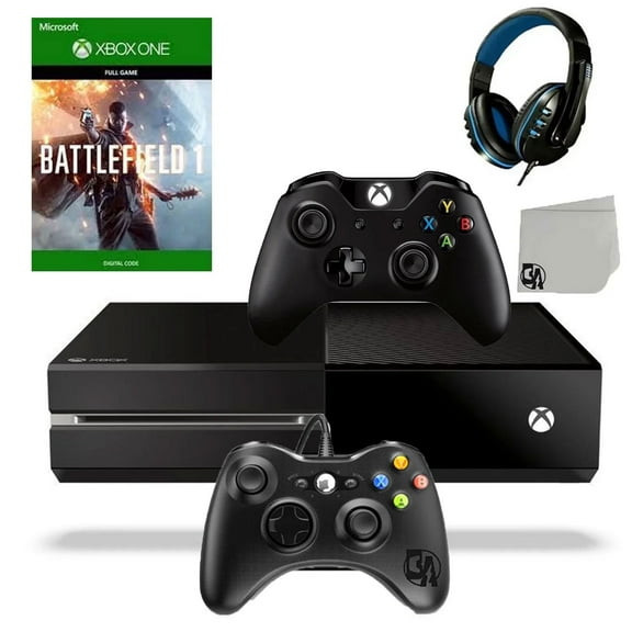 Pre-Owned Microsoft Xbox One Original 500GB Gaming Console Black Headset 2 Controller Included With Battlefield 1 Game BOLT AXTION Bundle
