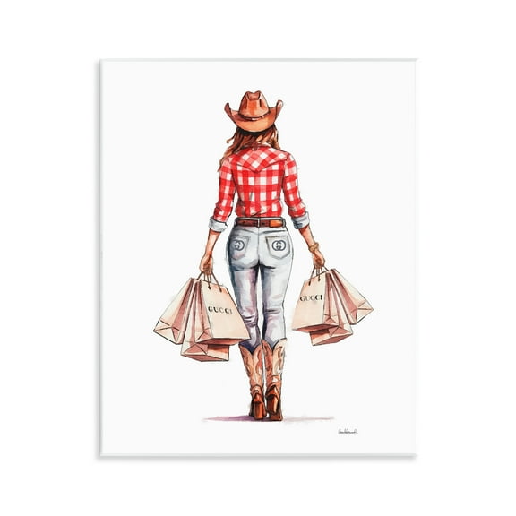 Stupell Industries Country Cowgirl Shopping People Painting Unframed Art Print Wall Art, 11 x 14