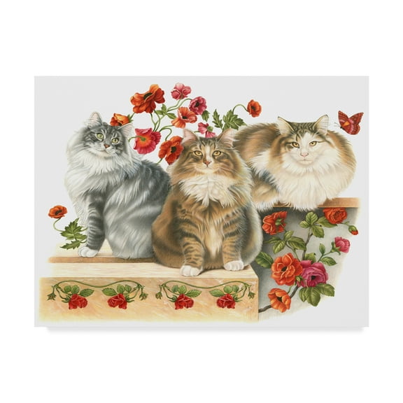 Trademark Fine Art 'Three Cats And Roses' Canvas Art by Francien Van Westering
