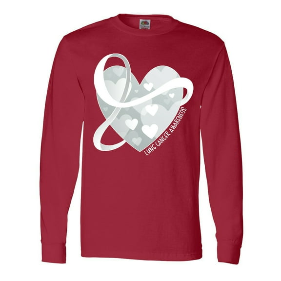 Inktastic Lung Cancer Awareness White Ribbon Around Heart Long Sleeve T-Shirt