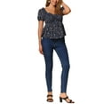 thumbnail image 2 of INSPIRE CHIC Women's Peplum Top Short Sleeves Sweetheart Neck Shirred Floral Blouse XS Dark Blue, 2 of 6