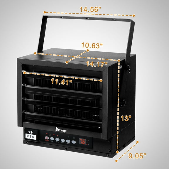 WiFi Smart Electric Garage Heater, 7500W Ceiling Mount Space Heater, 240-Volt Hard-Wired Heater Fan-Forced Shop Heater with Digital Thermostat, 12H Timer, Remote Control, Black