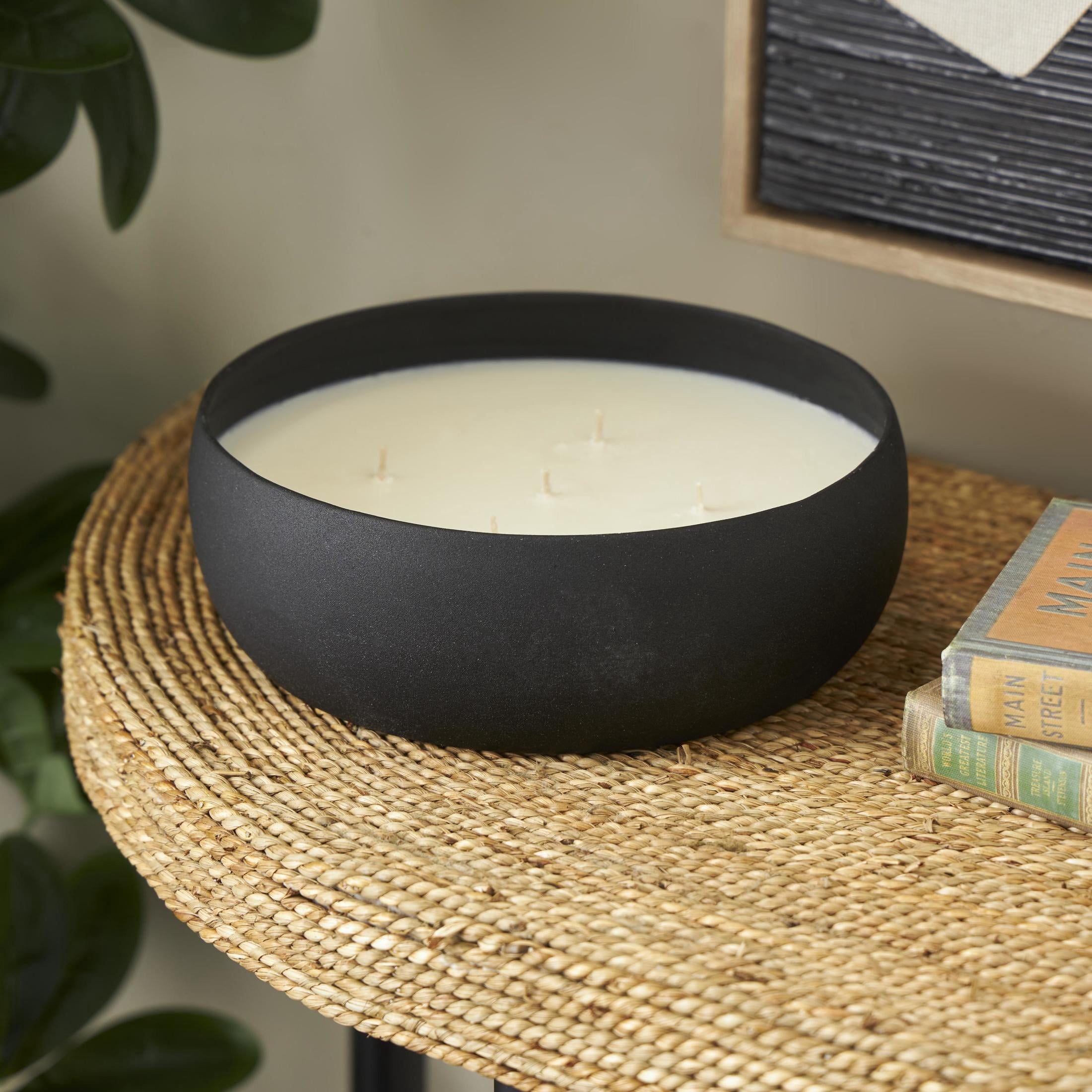 DecMode Black Metal Eucalyptus Spa Scented Textured 63oz 5 Wick Candle with White Wax