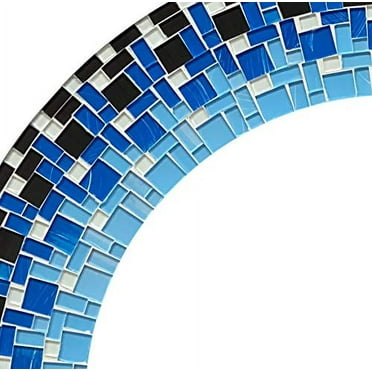 Mosaic Mirror, Wall Art Décor – Handcrafted Decorative Wall Mirror, Blue Mosaic Mirror, 24” Frame, 15" Round Mirror for Hallway, Bedroom, Bathroom, Living Room
