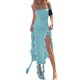 thumbnail image 1 of Vestido Largo Sin Tirantes Vestido de mujer de corte bajo con hombros descubiertos y volantes Bodycon Maxi vestidos con abertura lateral sólido Ygjytge para Mujer Azul T L, 1 of 7
