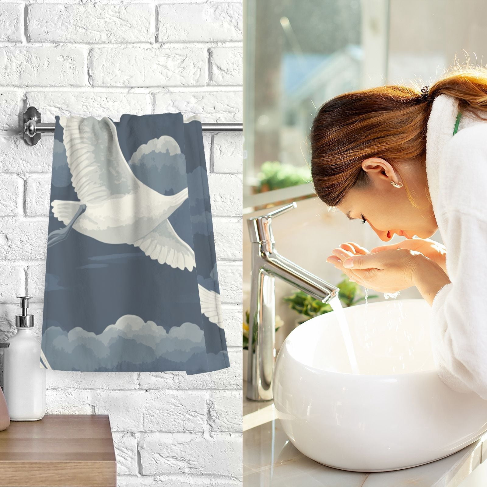 Graceful Geese Hand Towels Cotton Bath Towels Large Face Towels Absorbent for Bathroom 2 Packs