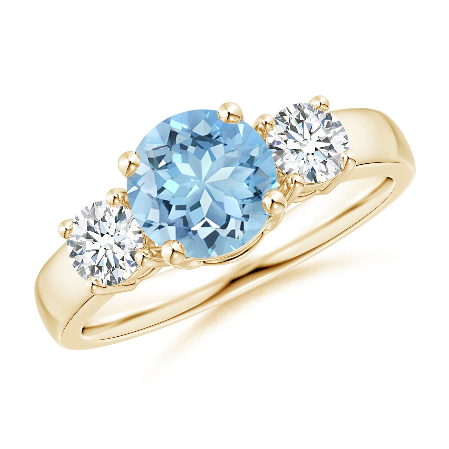 Angara March Birthstone Ring Classic Aquamarine and Diamond Three