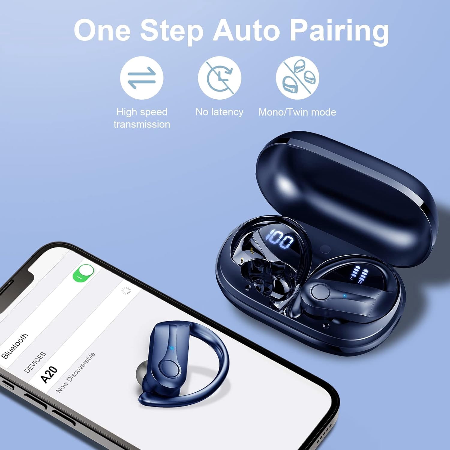 Donerton Wireless Earbuds, Bluetooth 5.3 Headphones Sport Wireless Earphones in Ear Noise Cancelling Earbuds with Mic Deep Bass Sports Earhooks IP7 Waterproof Headset