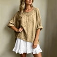 thumbnail image 7 of YuXingFu Maxi Dress Plus Size Mid-Length Scoop Neck Plus Size Womens Dress Long Sleeve Pleated Casual Summer Khaki L, 7 of 7