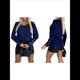 thumbnail image 3 of Blusas Holgadas de Larga con Abertura Lateral para Mujer, Estilo Informal, Estilo Túnica, para Otoño Azul Oscuro XL, 3 of 7