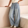 thumbnail image 2 of Women's Fashion Casual High Waist Wide Leg Jeans Loose Fit Simple Style Denim Long Pants Streetwear with Pockets Light Blue M(M), 2 of 7