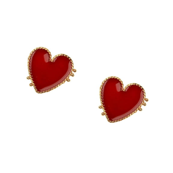 UNOMOR 1 Pair Vintage Heart Earrings Red Metal Daily Wear for Women