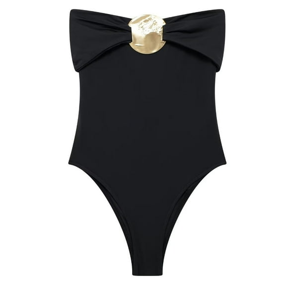 Stylish Off Shoulder Swimming Suit for Women 1 Pc Swimsuit Ruched Bathing Suit Strapless Bandeau Swimwear Beachwear