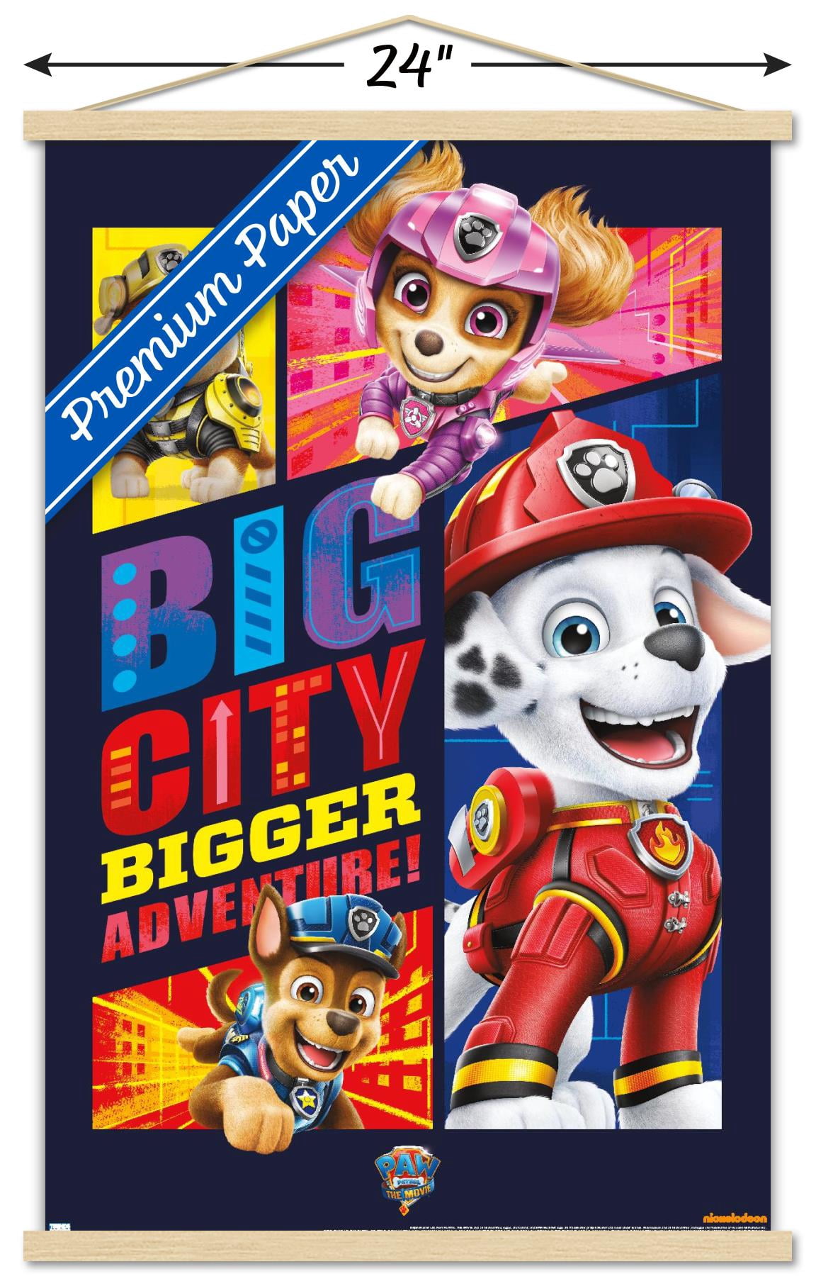 Nickelodeon Paw Patrol Movie - Big City Wall Poster with Wooden Magnetic Frame, 22.375" x 34"
