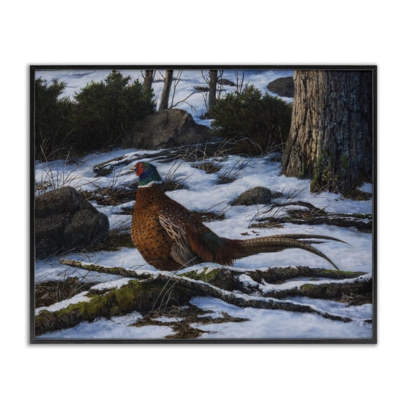 Stupell Industries Farmhouse Pheasant in Snowy Woods Black Framed Giclee Art, 30 x 24, by Karla Mann