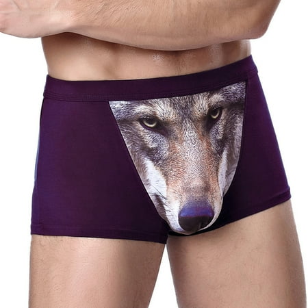 

HEVIRGO Men Fashion 3D Wolf Eagle Print U Convex Boxers Briefs Underpants Underwear