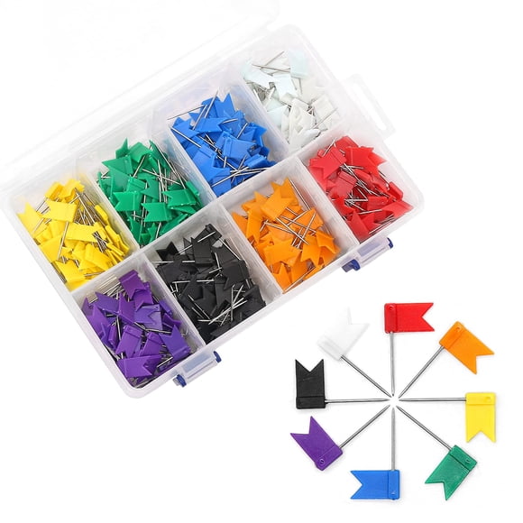 Épingles à Pousser pour Carte avec Drapeau Coloré, Coideal 400 Pcs Épingles Décoratives Multicolores pour Carte de Voyage Tête en Plastique avec Pointe en Acier pour Tableau d'Affichage en Liège (8 Couleurs Assorties)