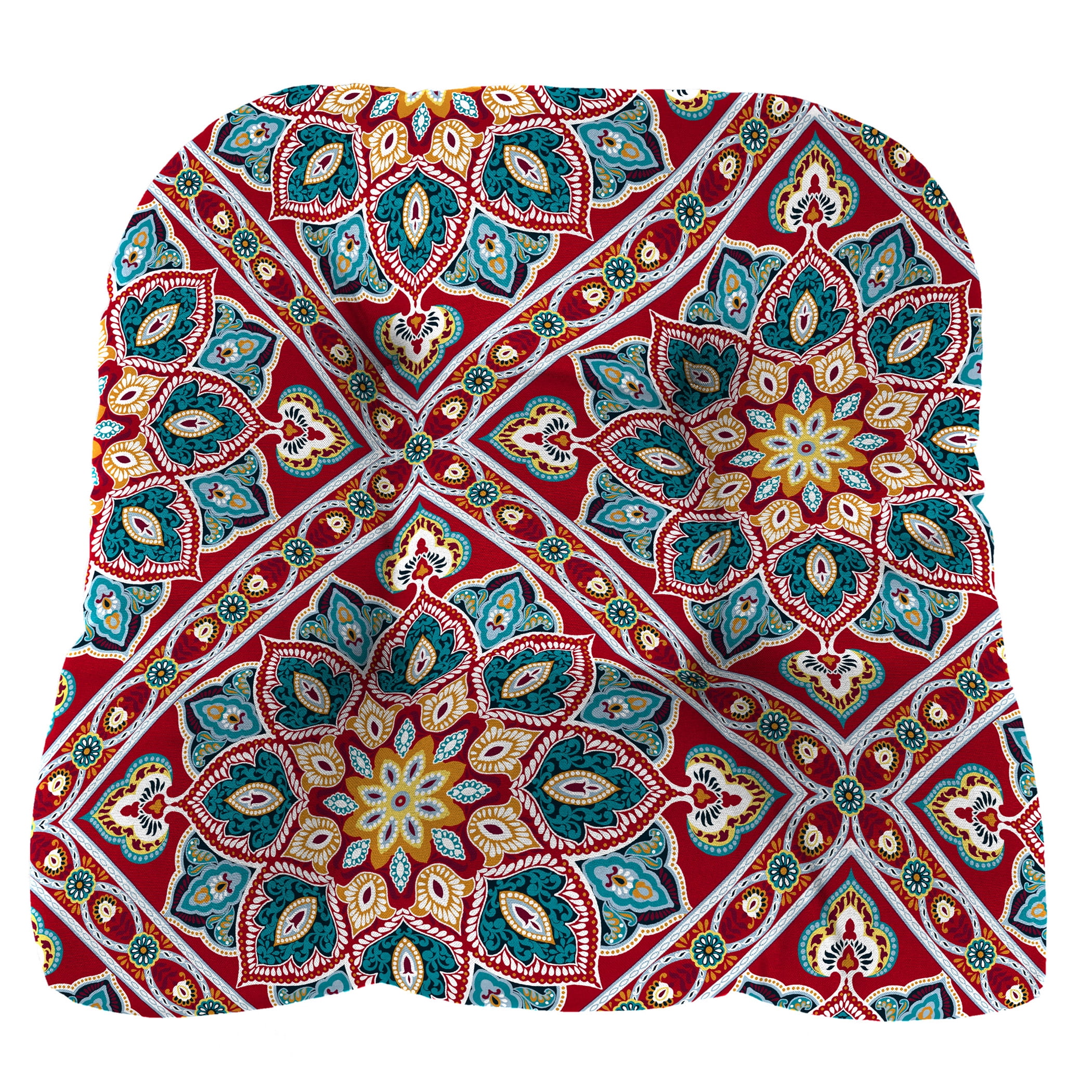 Jordan Manufacturing 18" x 18" Medlo Sonoma Multicolor Medallion Square Tufted Contoured Outdoor Wicker Seat Cushion (2 Pack)